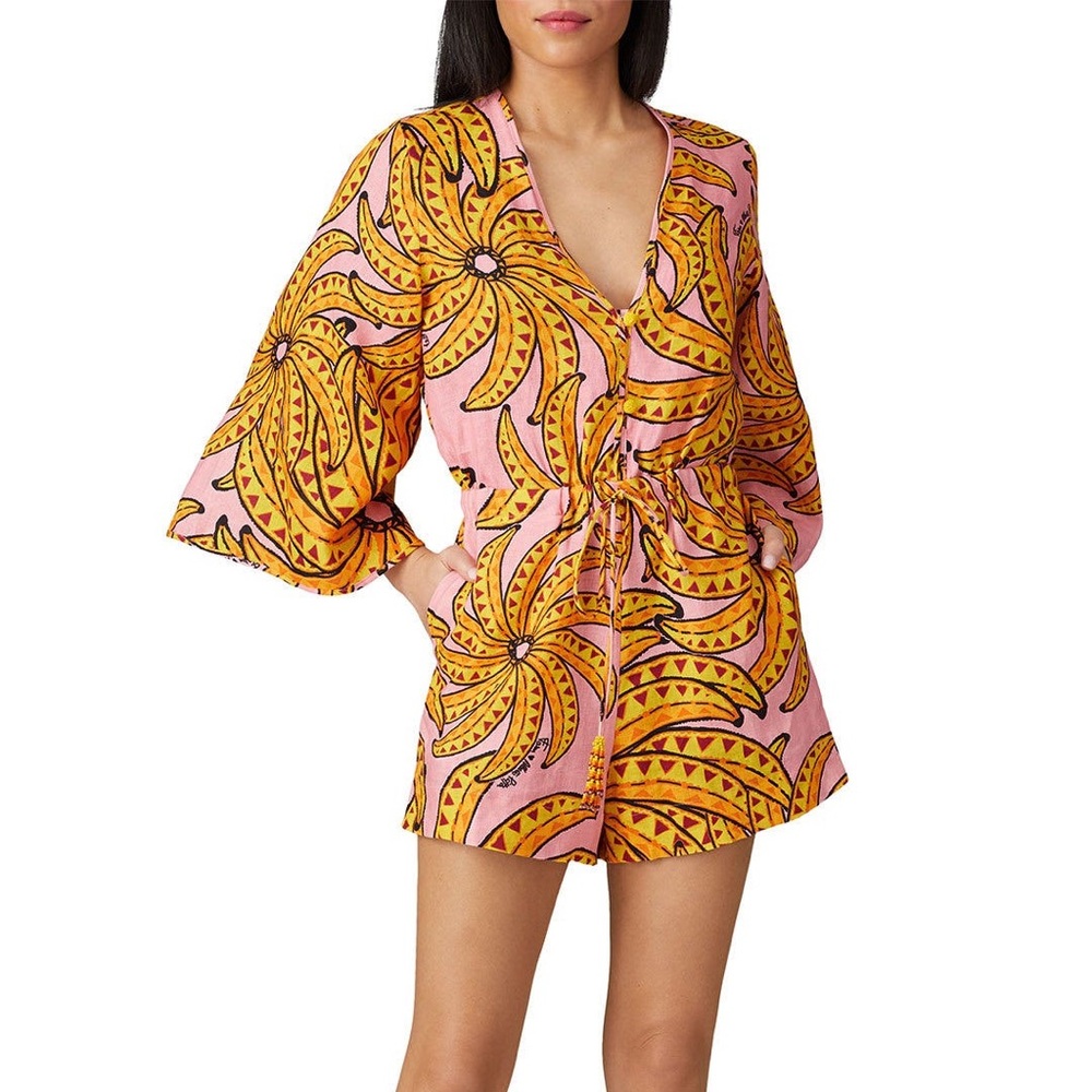 FARM Rio Vibrant Pink and Orange Banana Print Romper NWT